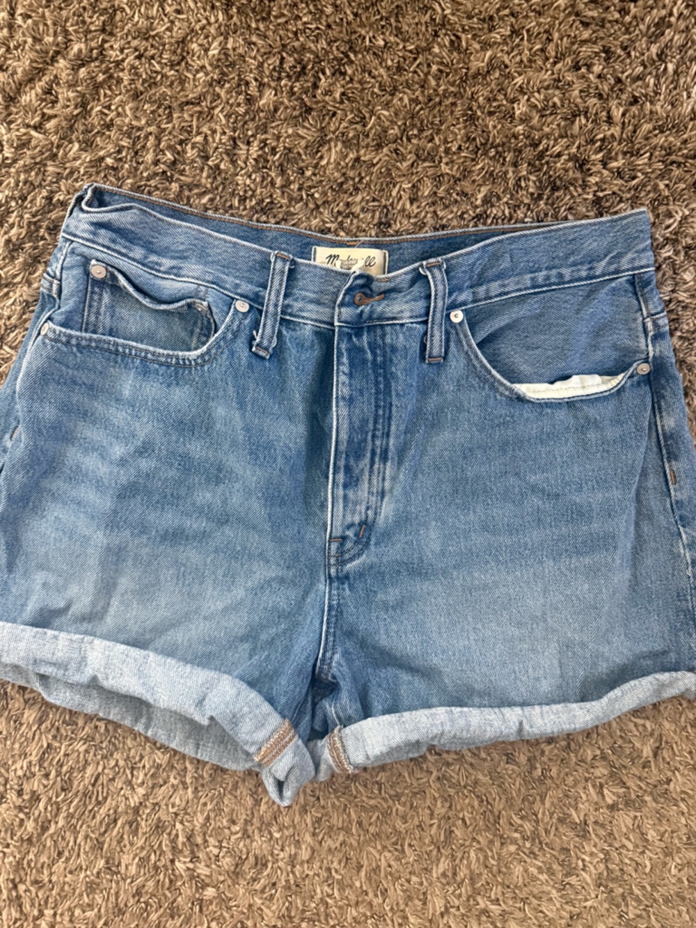 Madewell Light Blue Denim Shorts with Contrast Stitching